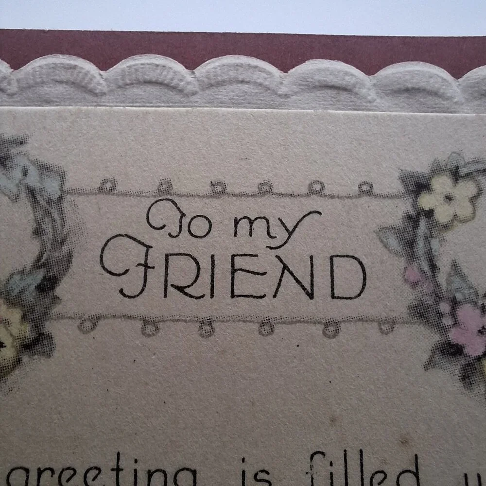 Vintage Valentine Card Scalloped Edges My Friend Harold Boys Antique Retro Love‎
